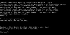 SOLVED] - Cannot boot into PVE failed to start zfs-import0m
